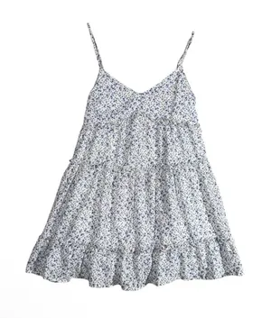 NEW Row A Mini Dress Womens Sz XL White Floral Tiered Smocked Adjustable Straps thumbnail 1