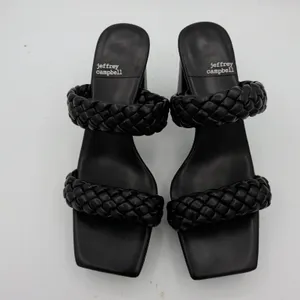 Jeffrey Campbell Amaryllis Black Braided Square Toe Block Heel Sandals Size 8.5‎ thumbnail 4