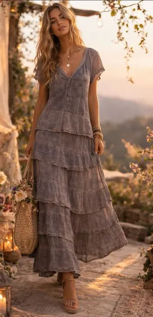 Sundance Sz 10 Women Maxi Dress Lace Tiered Linen Embroidered Whimsy Fairy Boho thumbnail 1