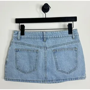 EDIKTED Chiara Low Rise Denim Miniskirt in Light-Blue Size Small thumbnail 5