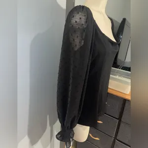 Natacata Chic Black Blouse with long Sheer Sleeves top dressy shirt NWT thumbnail 4