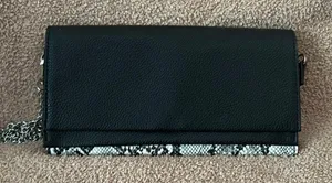 Steve Madden clutch crossbody purse black/snake print with‎ silver chain thumbnail 1