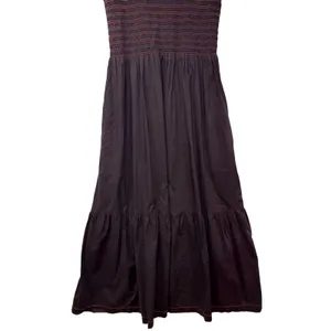 Everlane Smocked Midi Dress Espresso Brown Rust Contrast Stitch Pockets Womens S thumbnail 5