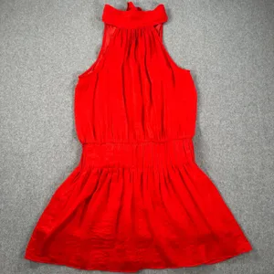 Do+Be High Neck Red Mini Dress Size Large Sleeveless Gathered Waist Bow Pleated thumbnail 1