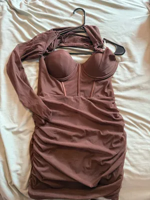 Brown One Shoulder Mini Dress thumbnail 4