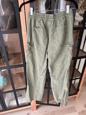 Aerie olive fun Village Cargo Pants jeans drawstring pockets wide leg mid rise thumbnail 4
