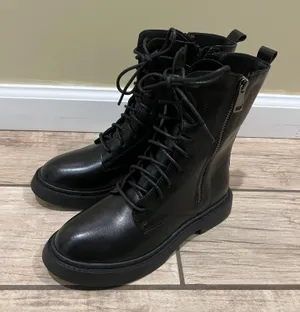 Combat Boots Lace Up Side Zipper Boots Stylish Faux Leather Boots booties pu leather winter shoes thumbnail 1