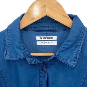 One Teaspoon Womens Button Front Chambray Oversized Bahama Tux Shirt Blue XS NWT thumbnail 2