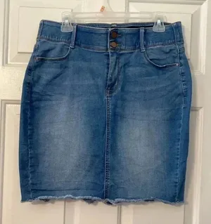 APT 9 Denim Jean Pencil Skirt Pockets‎ Slit Stretch Whiskered Blue Wash Sz 12 thumbnail 1