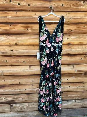 NWT Mac Duggal Embroidered Floral Plunge Neck Trumpet Gown Black Multi Size 10 thumbnail 13