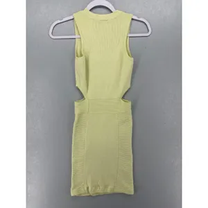 Guess Mini Dress Women S‎ Lime Green Ribbed Knit Side Cutout Bodycon Sleeveless thumbnail 3