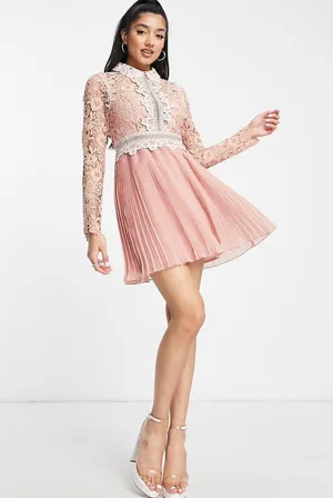 ASOS DESIGN rose Victorian-inspired Pleated Lace Dream Mini Dress 6 thumbnail 3