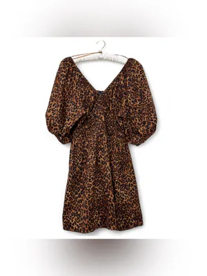 Old Navy Women’s V-Neck Leopard Smocked Puff Sleeve Mini Dress Size Large thumbnail 3