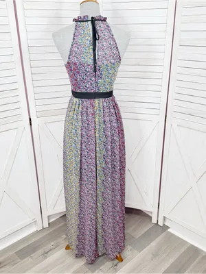 BCBGeneration Confetti Floral Halter Maxi Dress Pink‎ Multi Size 2 Twee Cottage thumbnail 5