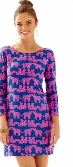 Lilly Pulitzer Marlowe "Pack Your Trunk" Mini Dress Medium Elephant Pima Cotton thumbnail 1