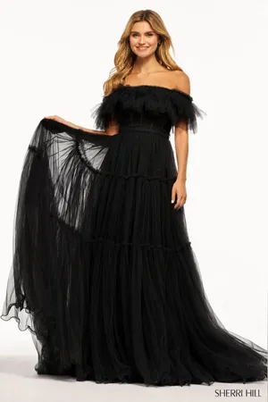 Sherri Hill 56068 Tiered Skirt Sheer Corset Dress Sz 2 Black NWOT thumbnail 1