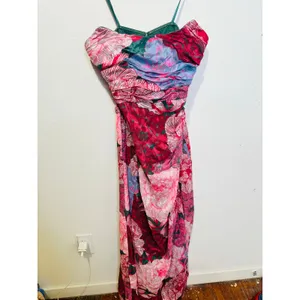HUTCH Purple Pink Floral Drape Front Strapless Julietta Maxi Gown size 4 thumbnail 3