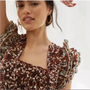 HOUSE OF HARLOW 1960 Boho Floral Open Tie Back Maxi Ruffle‎ Dress Cotton Medium thumbnail 4