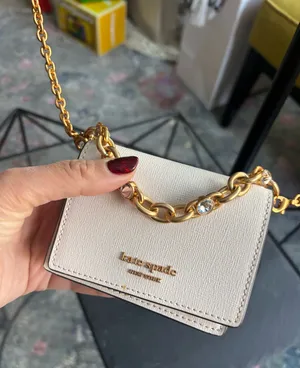 Kate Spade Mini Crossbody Cardholder on Crystal Chain – Neutral + Gold thumbnail 1