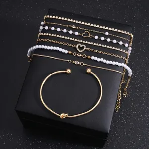 NEW Set of 8 fashion bracelets, open cuff bangle, pearl and gold jewelry, anklet thumbnail 3