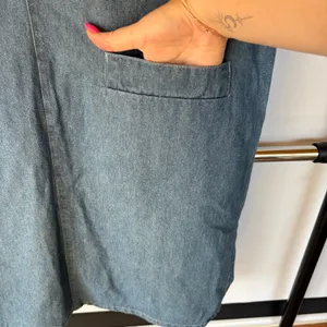 Vintage 90s Denim Jean Dress Boxy Teacher Academia Blue V-Neck Deadstock Large thumbnail 5