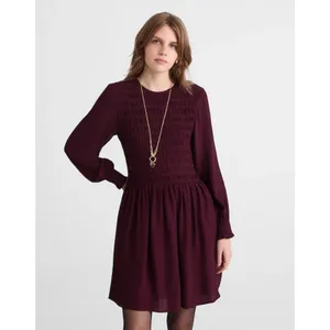 Madewell Long-Sleeve Smocked Mini Dress Dark Pomegranate Crepe Large NWT thumbnail 2