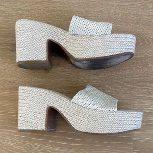 Steve Madden Raffia Slide Platform Sandals Trippy Size US 6 Cream Beige thumbnail 2
