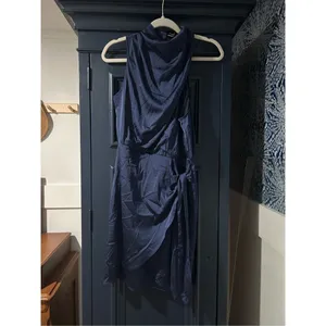 NEW Satin Sleeveless Halter Neck Tie Waist Wrap Bodycon Mini Dress M thumbnail 3