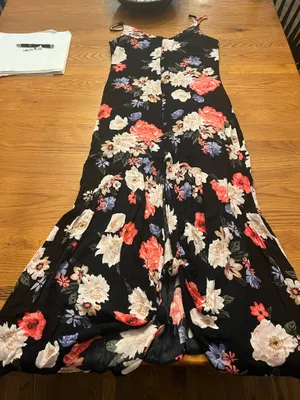 HYFVE Floral Black Tiered Maxi Dress with Coral and Cream Flowers thumbnail 1