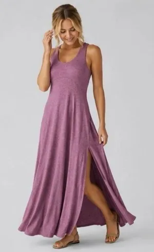 Halara U Neck Flowy Maxi Casual Tank Dress Violet Floral Yarn Medium Flowy Slit thumbnail 1