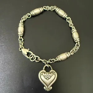 Retired BRIGHTON Blair Heart Barrel Link Chain Silverplated Heart Charm Bracelet thumbnail 4