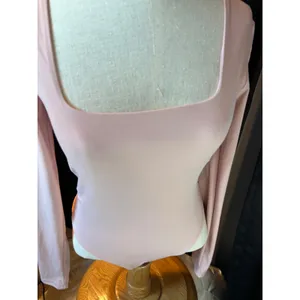 Lizette Collection Pink Long Sleeve Tie Front Square Neck Bodysuit LC7010LS M thumbnail 2