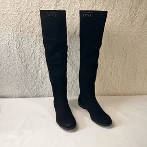 Genuine 1976 Leather Boots Knee Hight Shoes Back Zip Black Suede Riding Boots thumbnail 7