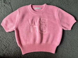 Alexander Wang Debossed Stacked Logo Cropped Sweater Pink, Size XS thumbnail 1