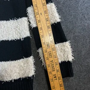 American Eagle Vintage Boyfriend Sweater Black Cream Striped Eyelash Knit Large thumbnail 7