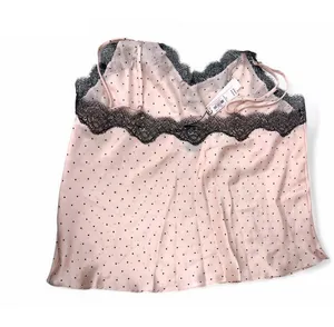 NWT Victoria's Secret | L Cami Lingerie Tank Top Pink Black Polka Dot Satin Lace thumbnail 4