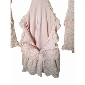 SABO Pink Eyelet Cutout Ruffle Mini Dress Long Sleeve Size 2 thumbnail 13