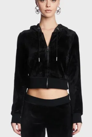 Juicy Couture Women's OG Big Bling Velour Hoodie‎ Black Size XS thumbnail 1