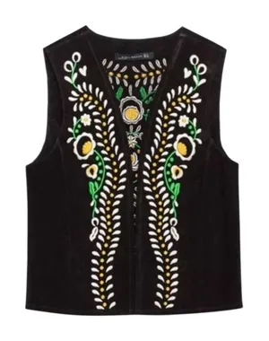 New Zara Black Embroidered Crop Vest Medium thumbnail 1
