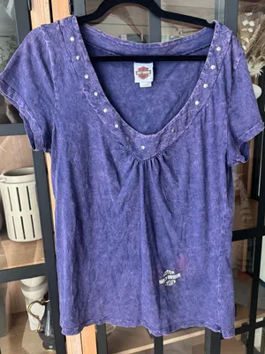 Vintage y2k Harley Davidson tee scoop neck short sleeve embellished acid wash thumbnail 1