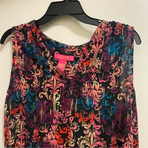 Catherines Womens Tank Top L Fancy Damask Print Multicolor Gold Glitter Streaks thumbnail 3