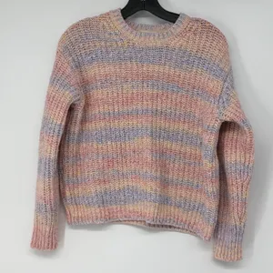 Marine Layer‎ Womens XS Rainbow Stripe Chunky Knit Raglan Sweater Pastel thumbnail 1