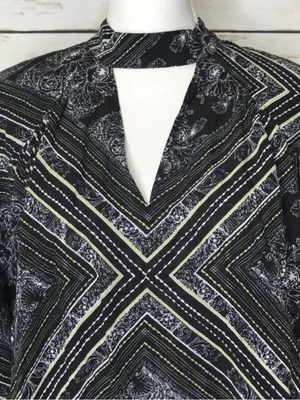 💋Free People Black Printed Choker Keyhole Blouse Medium NWT thumbnail 6