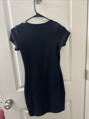 Princess Polly Black Short Sleeve Ribbed Mini Dress thumbnail 2