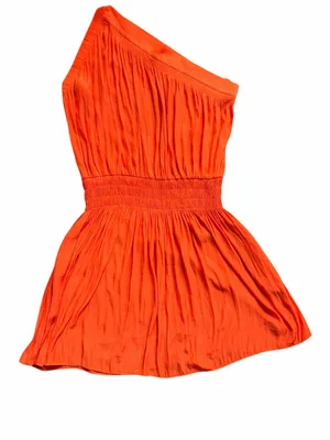 Ramy Brook Leila One Shoulder Blouson Mini Dress Orange Size Medium thumbnail 2