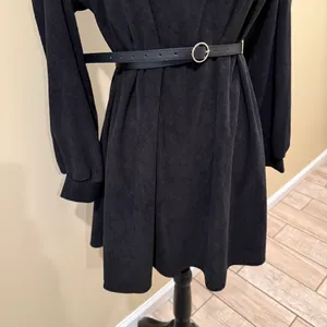 Midi dress fit and flare dress long sleeve A-line mini dress corduroy crew neck thumbnail 3