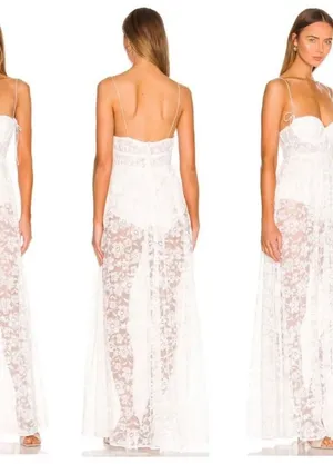 For Love & Lemons Lorena Lace Bodysuit Maxi Dress Bridal Coquette Size Small NWT thumbnail 1