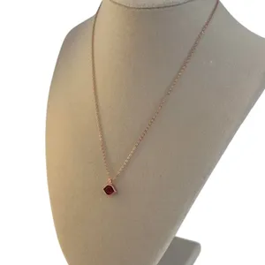 Rose Gold Red Crystal Pendant Necklace Dainty Minimalist Jewelry thumbnail 4