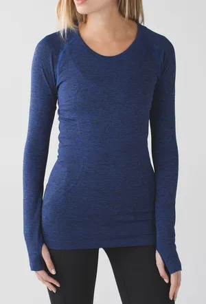 Lululemon Swiftly Tech‎ Long Sleeve Crew Heathered Sapphire Blue Size 8 thumbnail 1