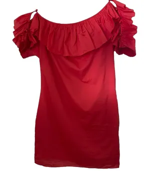 Juicy Couture Dress Off The Shoulder Poplin Ruffle Pockets Orange Party Flirty S thumbnail 1